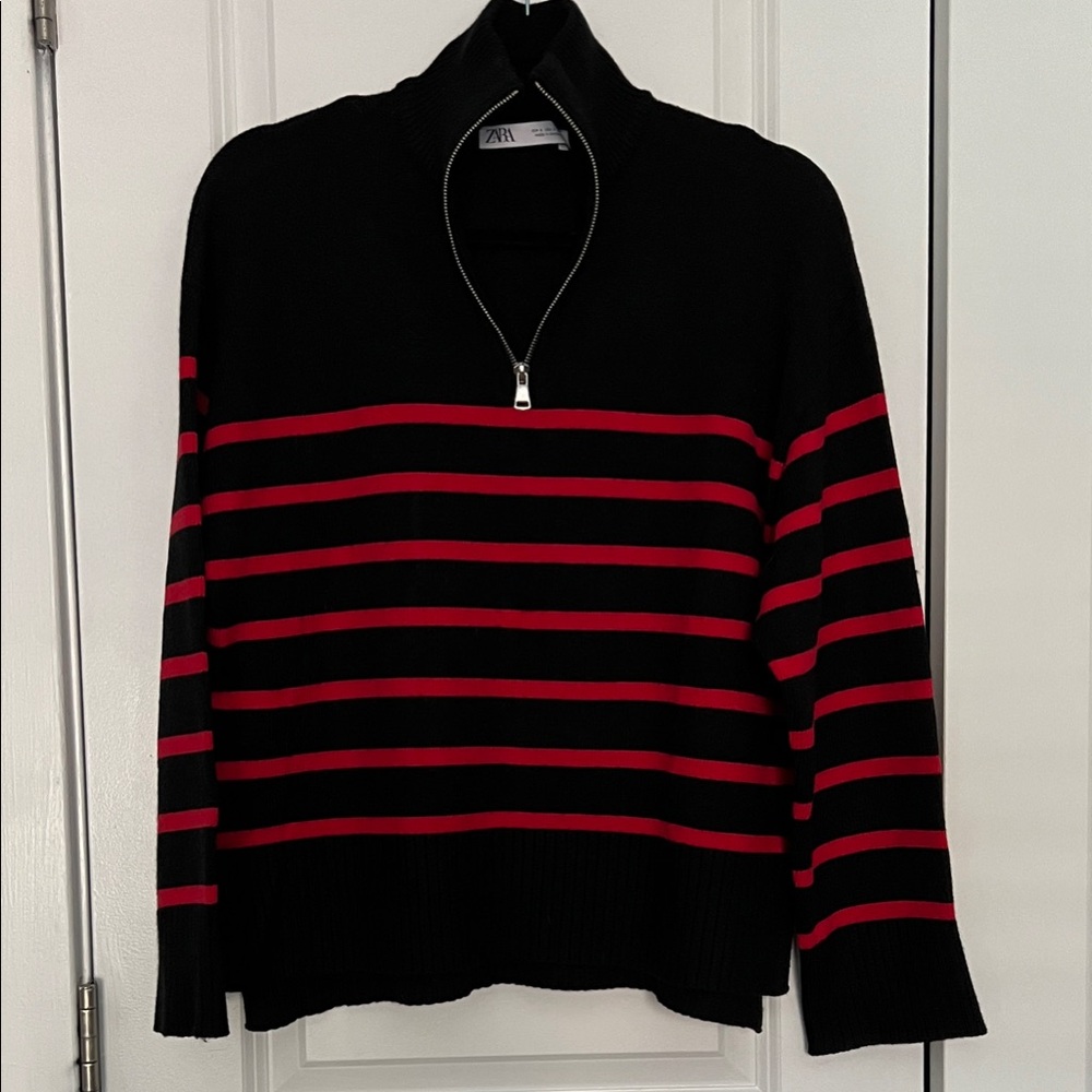 Zara Zip-Up Sweater with Black and Red Stripes (Women’s)